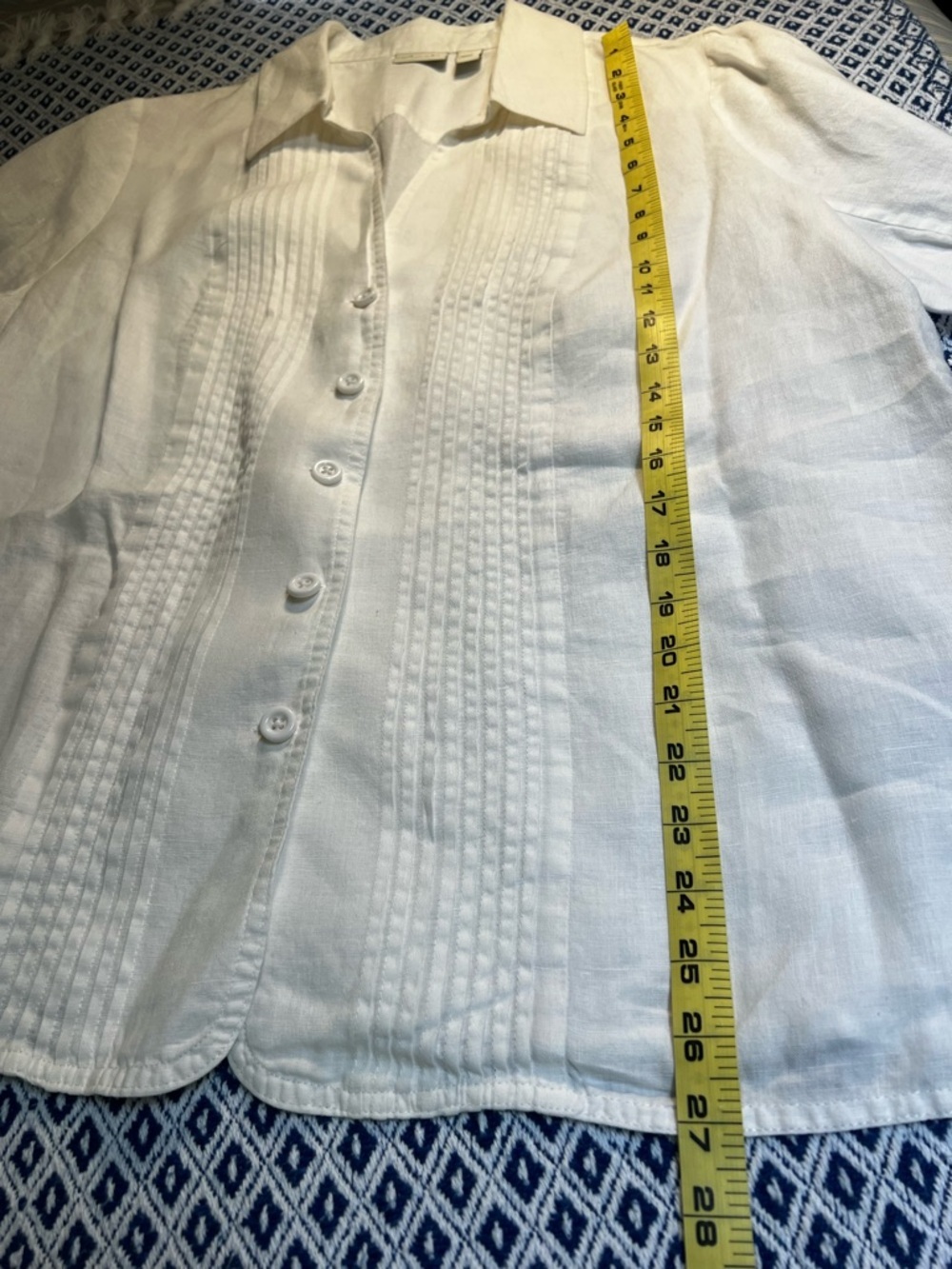 White Pintuck Button-Up Shirt Linen Dressy Office Church 3/4 Sleeves 1X - Picture 5 of 6